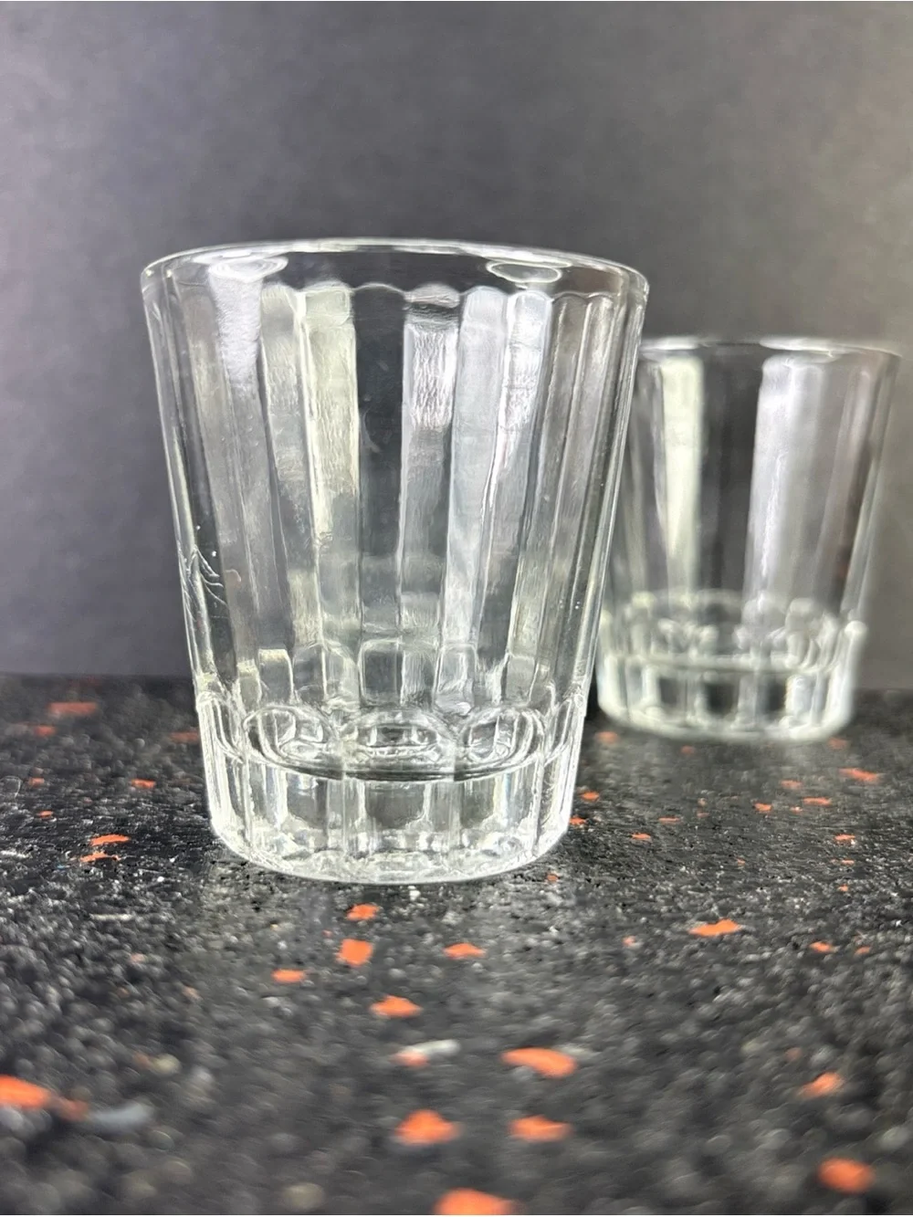 Vintage Set Of 3 Federal Glass Ribbed Shot Glasses 2” Tall